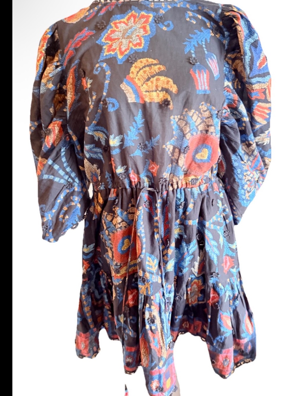 Sunset Tapestry puff sleeve Farm Rio Floral Paisley mini dress boho festival szl - Picture 8 of 8